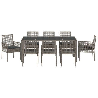 Set da Pranzo per Giardino 9 pcs Grigio Poly Rattan