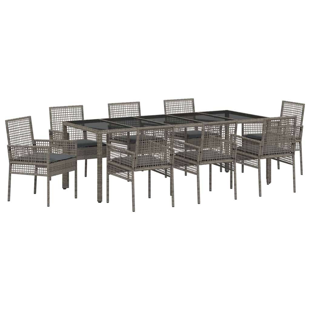Set da Pranzo per Giardino 9 pcs Grigio polyrattan | homemem39