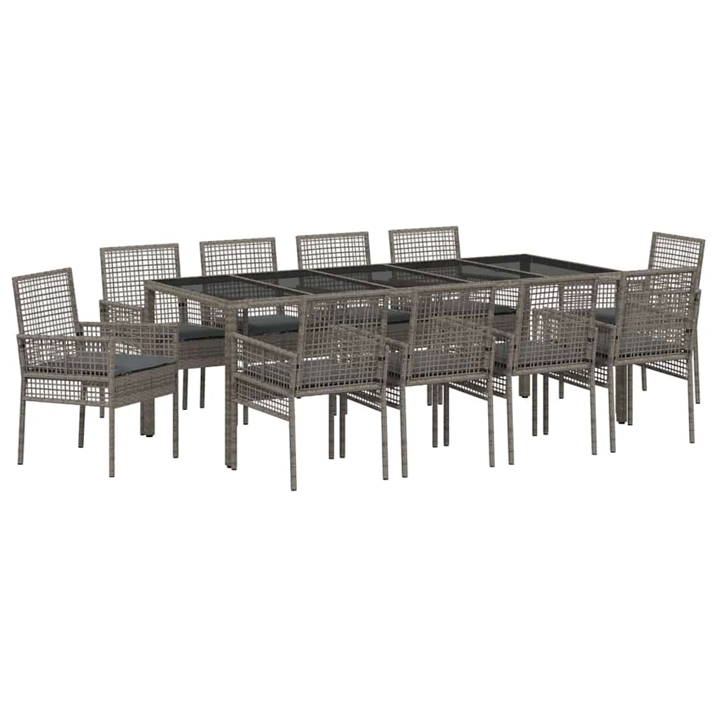 Set da Pranzo per Giardino 11 pcs Grigio polyrattan | homemem39