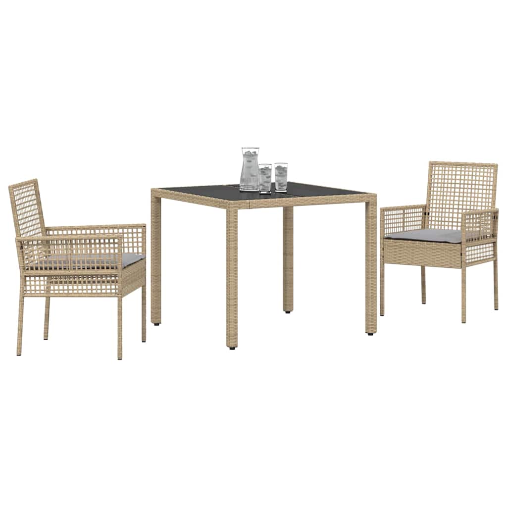 Set da Pranzo per Giardino 3 pcs Beige polyrattan | homemem39