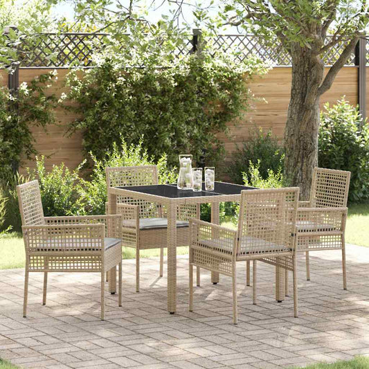 Set da Pranzo per Giardino 5 pcs Beige Poly Rattan