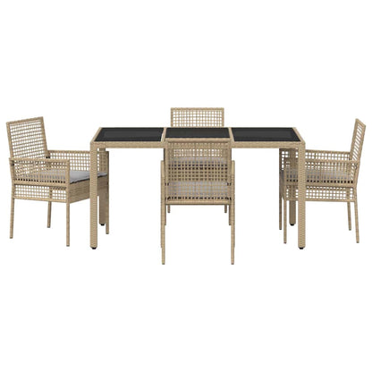 Set da Pranzo per Giardino 5 pcs Beige Poly Rattan