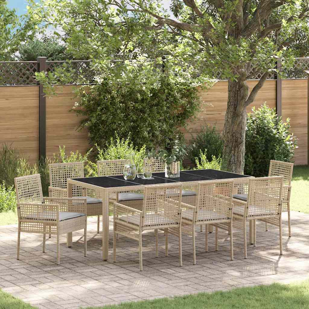 Set da Pranzo per Giardino 9 pcs Beige polyrattan | homemem39