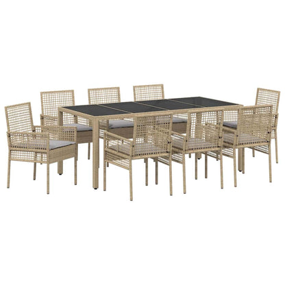 Set da Pranzo per Giardino 9 pcs Beige polyrattan | homemem39