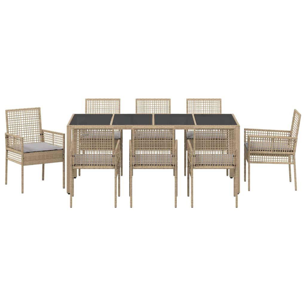 Set da Pranzo per Giardino 9 pcs Beige polyrattan | homemem39