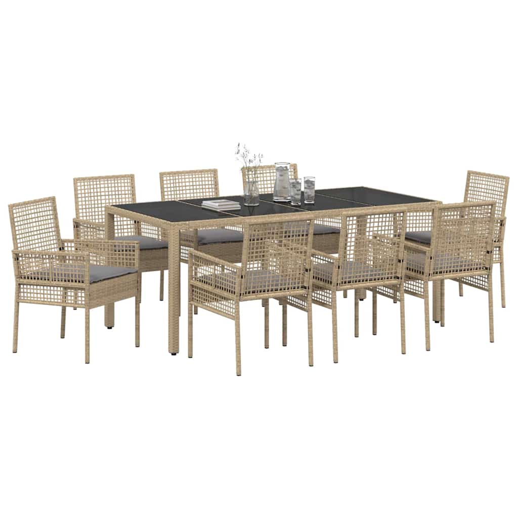 Set da Pranzo per Giardino 9 pcs Beige polyrattan | homemem39