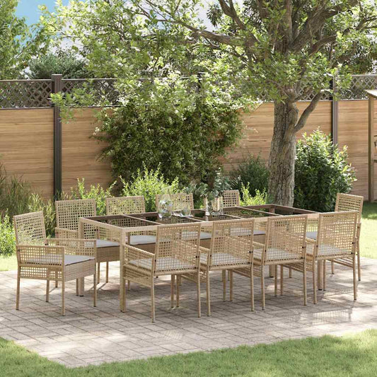 Set da Pranzo per Giardino 11 pcs Beige Poly Rattan
