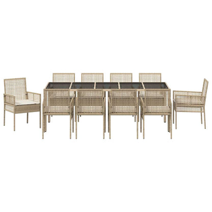 Set da Pranzo per Giardino 11 pcs Beige Poly Rattan