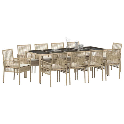 Set da Pranzo per Giardino 11 pcs Beige Poly Rattan