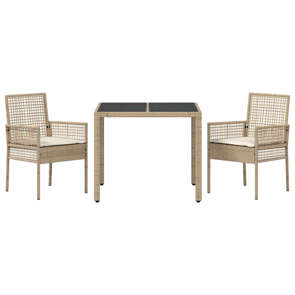 Set da Pranzo per Giardino 3 pcs Beige polyrattan | homemem39