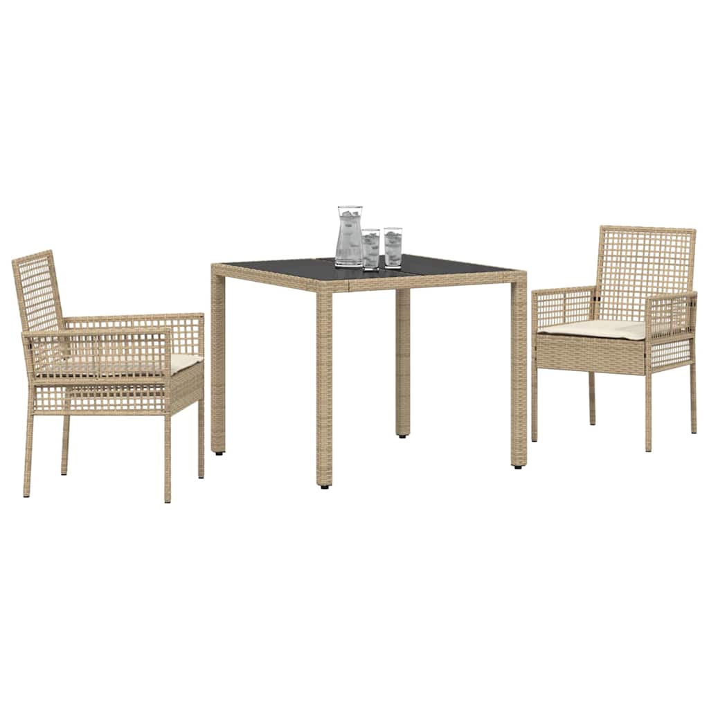 Set da Pranzo per Giardino 3 pcs Beige polyrattan | homemem39