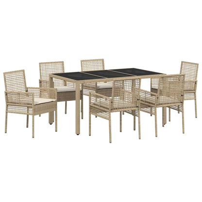 Set da Pranzo per Giardino 7 pcs Beige Poly Rattan