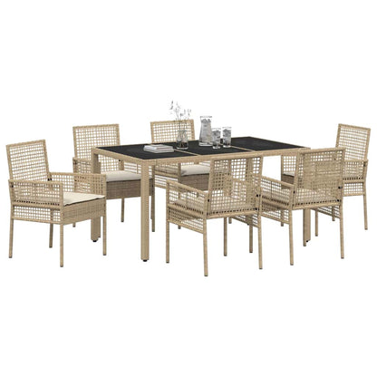 Set da Pranzo per Giardino 7 pcs Beige Poly Rattan