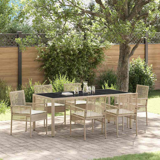 Set da Pranzo per Giardino 7 pcs Beige Poly Rattan