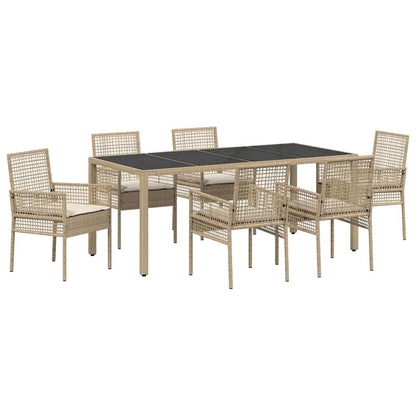 Set da Pranzo per Giardino 7 pcs Beige Poly Rattan