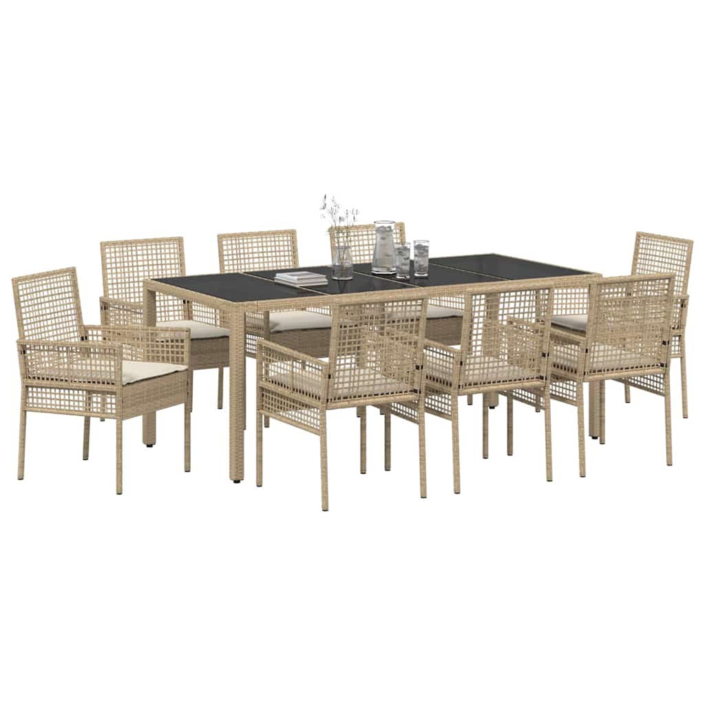 Set da Pranzo per Giardino 9 pcs Beige polyrattan | homemem39
