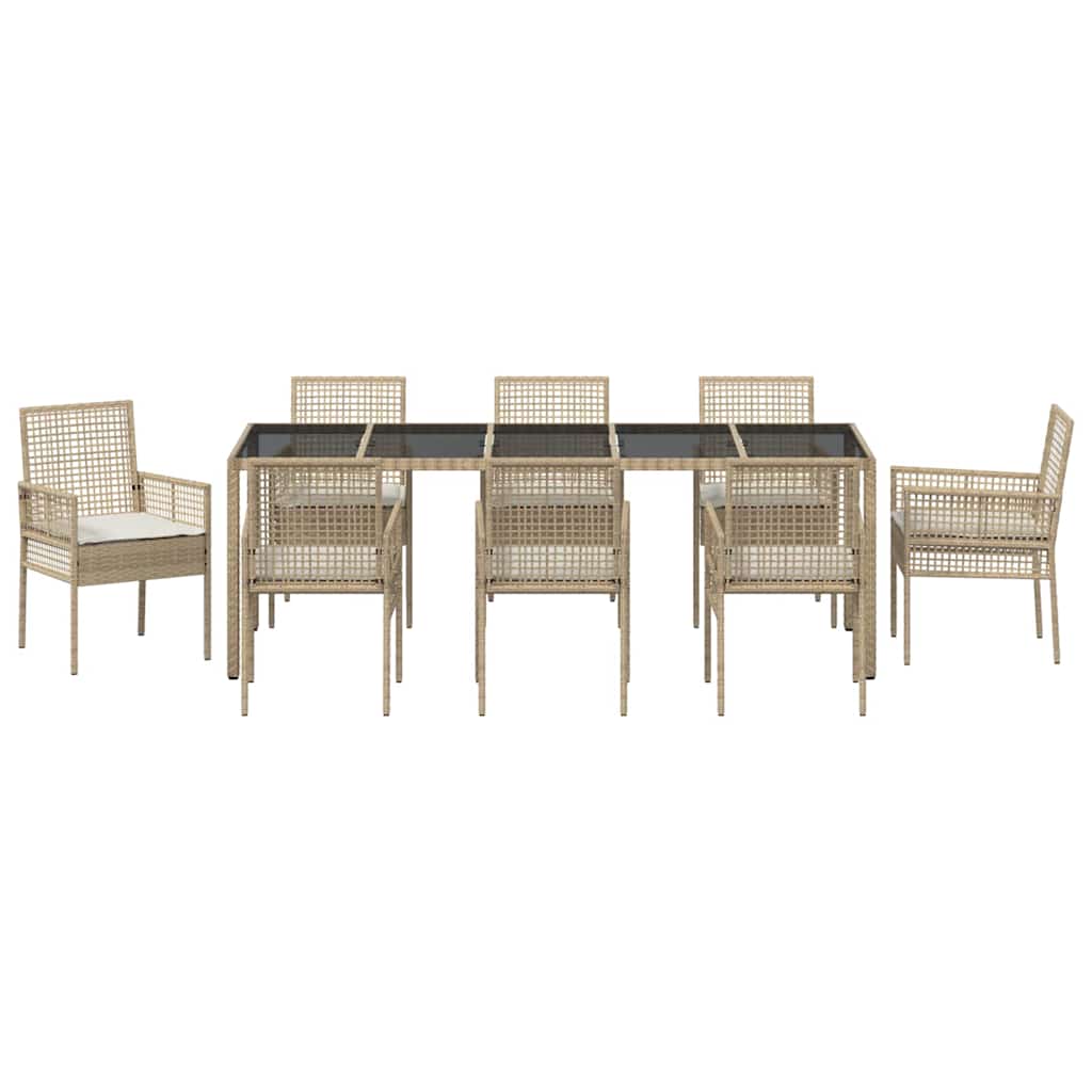 Set da Pranzo per Giardino 9 pcs Beige polyrattan | homemem39