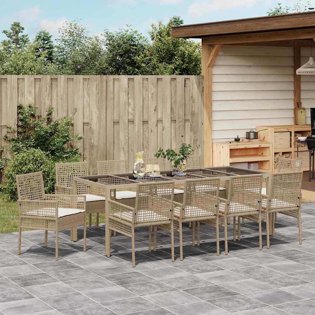 Set da Pranzo per Giardino 11 pcs Beige polyrattan | homemem39