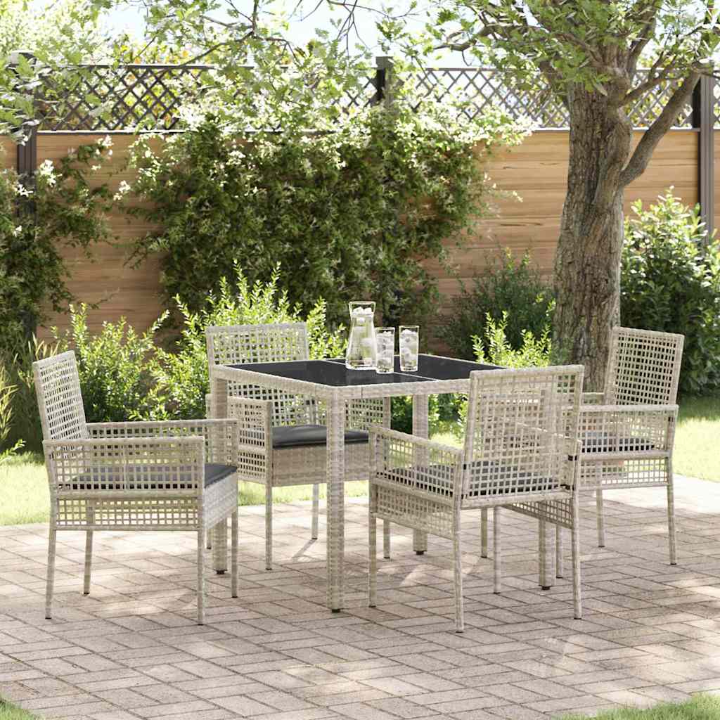 Set da Pranzo per Giardino 5 pcs Grigio chiaro polyrattan | homemem39