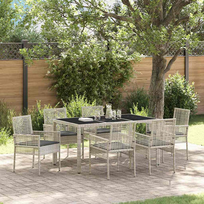 Set da Pranzo per Giardino 7 pcs Grigio chiaro polyrattan | homemem39