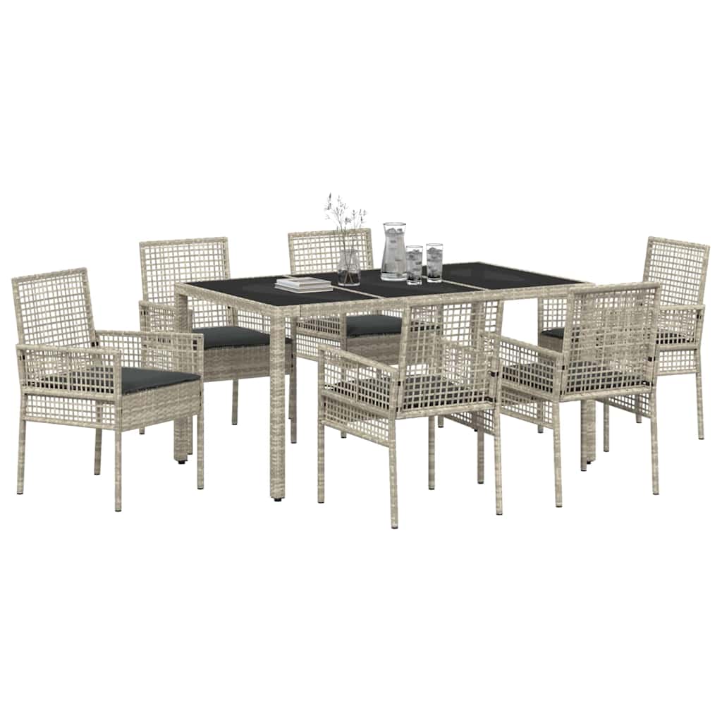 Set da Pranzo per Giardino 7 pcs Grigio chiaro polyrattan | homemem39