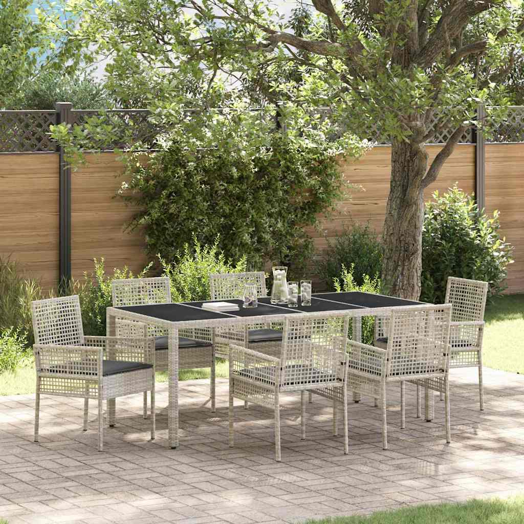 Set da Pranzo per Giardino 7 pcs Grigio chiaro polyrattan | homemem39