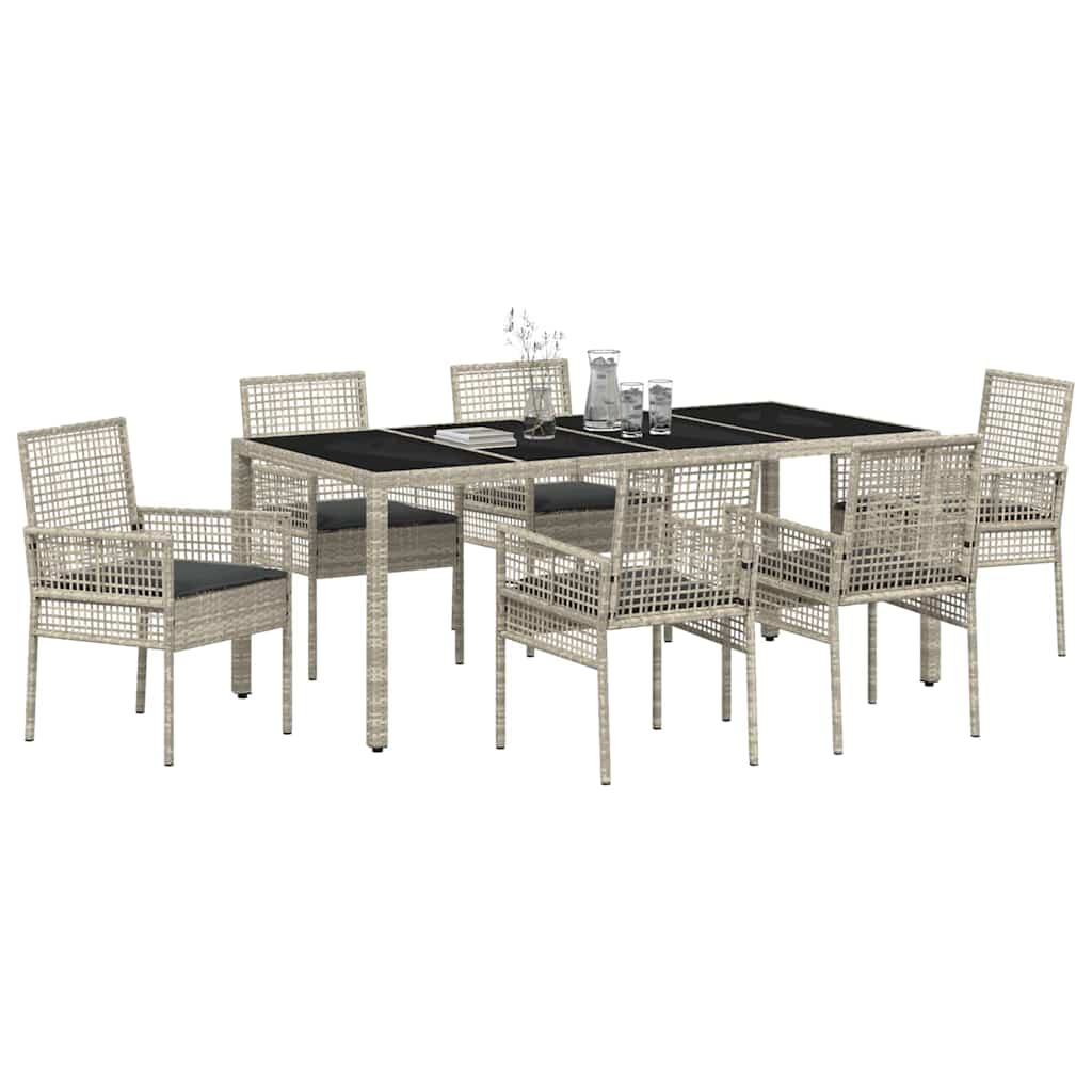 Set da Pranzo per Giardino 7 pcs Grigio chiaro polyrattan | homemem39