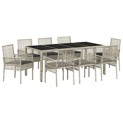 Set da Pranzo per Giardino 9 pcs Grigio chiaro Poly Rattan