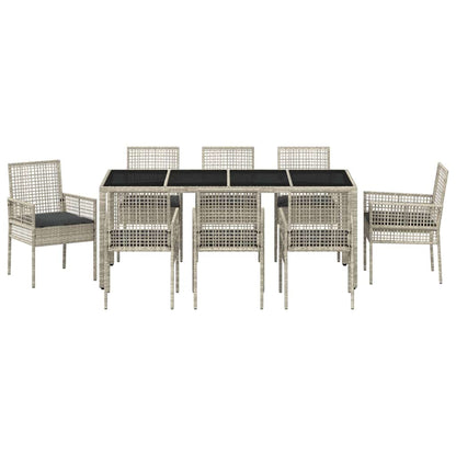 Set da Pranzo per Giardino 9 pcs Grigio chiaro Poly Rattan