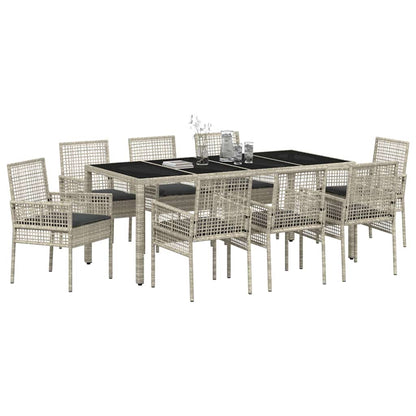 Set da Pranzo per Giardino 9 pcs Grigio chiaro Poly Rattan