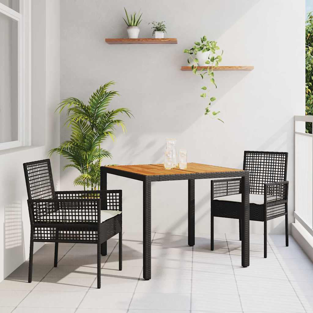 Set da Pranzo per Giardino 3 pcs Nero polyrattan | homemem39