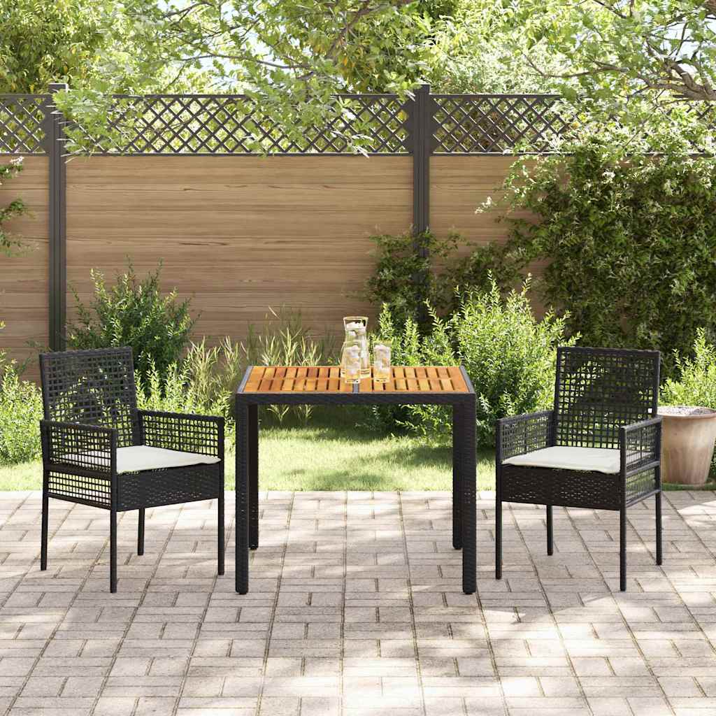 Set da Pranzo per Giardino 3 pcs Nero polyrattan | homemem39