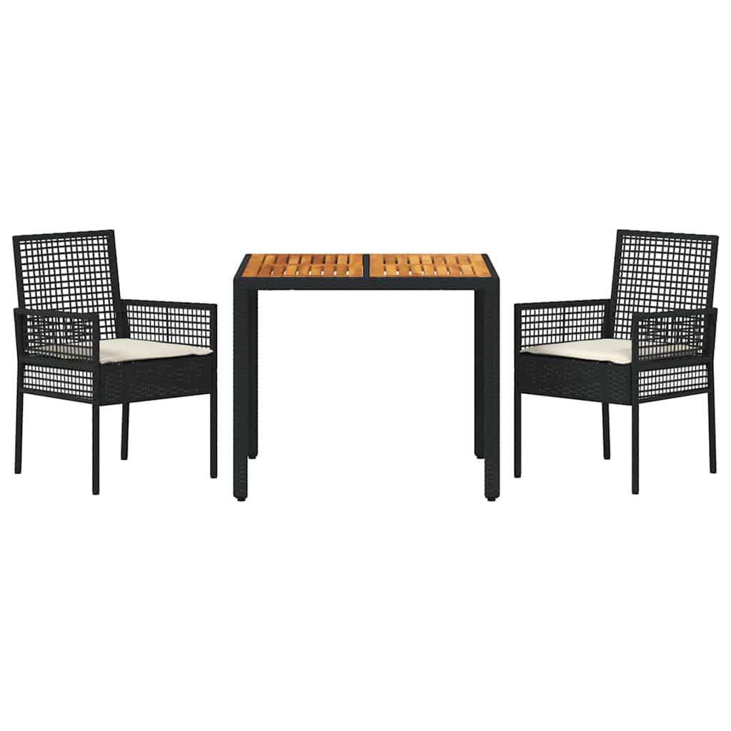 Set da Pranzo per Giardino 3 pcs Nero polyrattan | homemem39