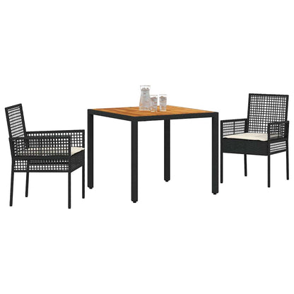 Set da Pranzo per Giardino 3 pcs Nero polyrattan | homemem39