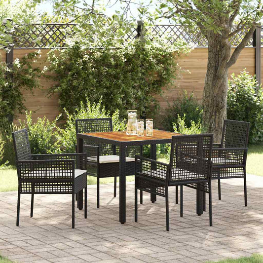 Set da Pranzo per Giardino 5 pcs Nero polyrattan | homemem39