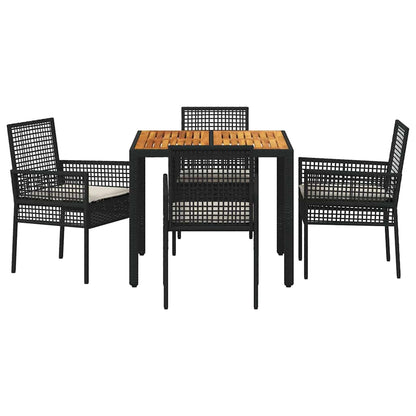 Set da Pranzo per Giardino 5 pcs Nero polyrattan | homemem39