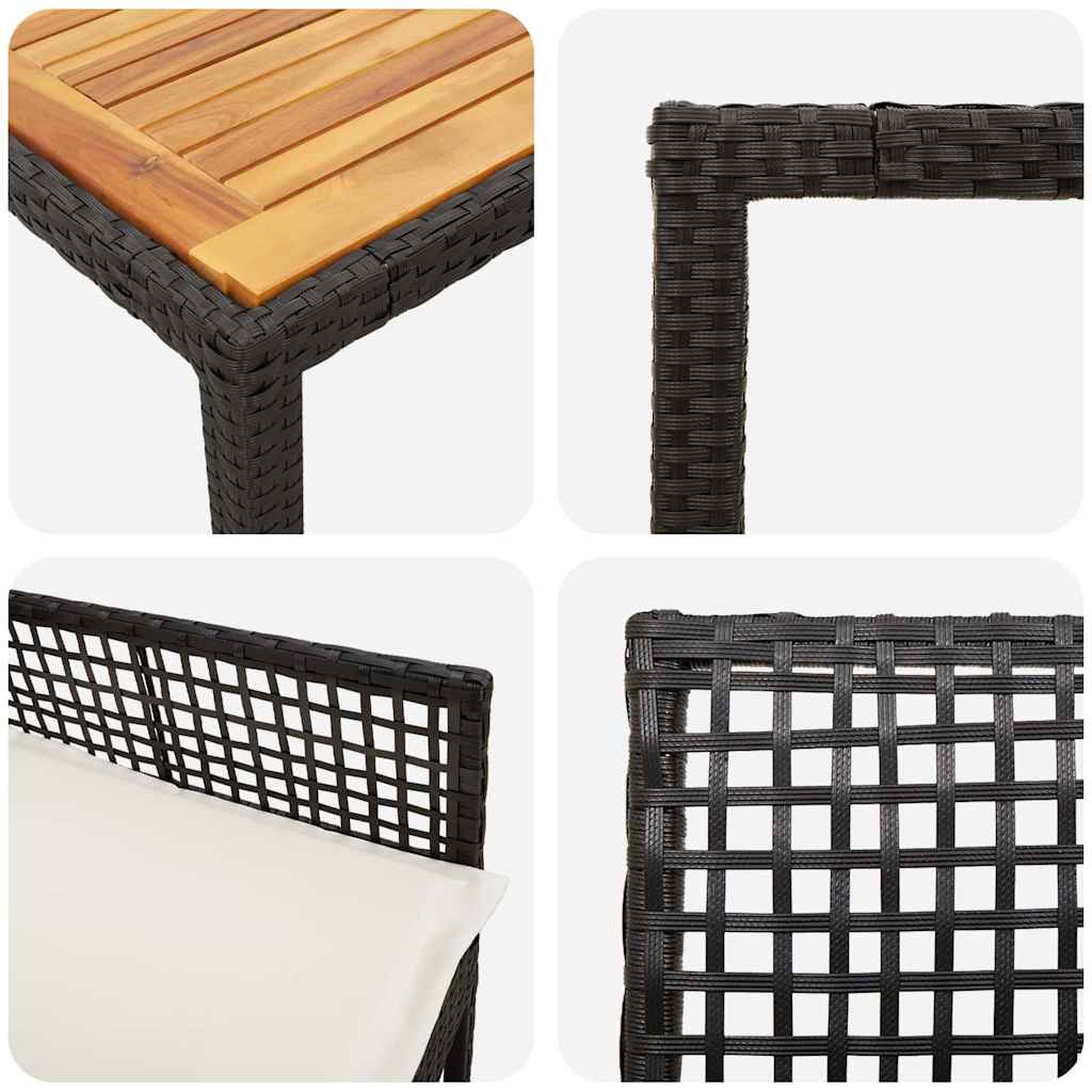 Set da Pranzo per Giardino 7 pcs Nero Poly Rattan