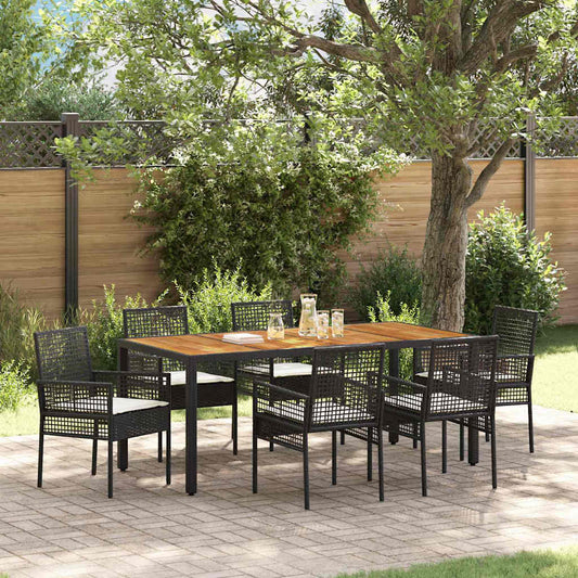 Set da Pranzo per Giardino 7 pcs Nero Poly Rattan