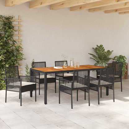 Set da Pranzo per Giardino 7 pcs Nero Poly Rattan