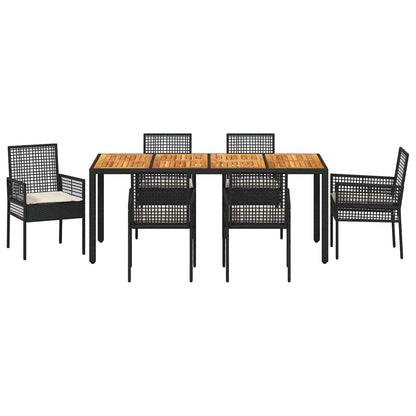 Set da Pranzo per Giardino 7 pcs Nero Poly Rattan