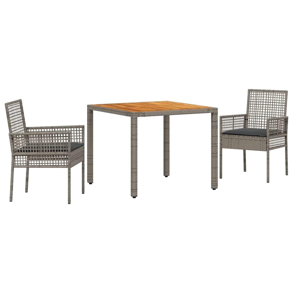 Set da Pranzo per Giardino 3 pcs Grigio polyrattan