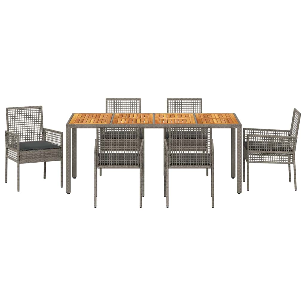 Set da Pranzo per Giardino 7 pcs Grigio polyrattan | homemem39