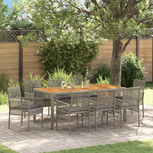 Set da Pranzo per Giardino 9 pcs Grigio Poly Rattan