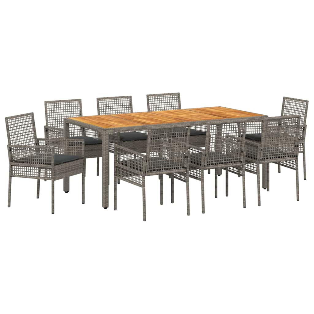 Set da Pranzo per Giardino 9 pcs Grigio Poly Rattan