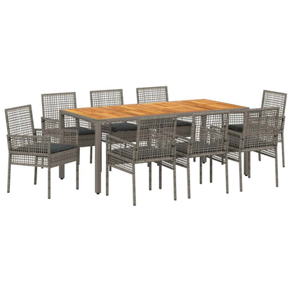 Set da Pranzo per Giardino 9 pcs Grigio Poly Rattan