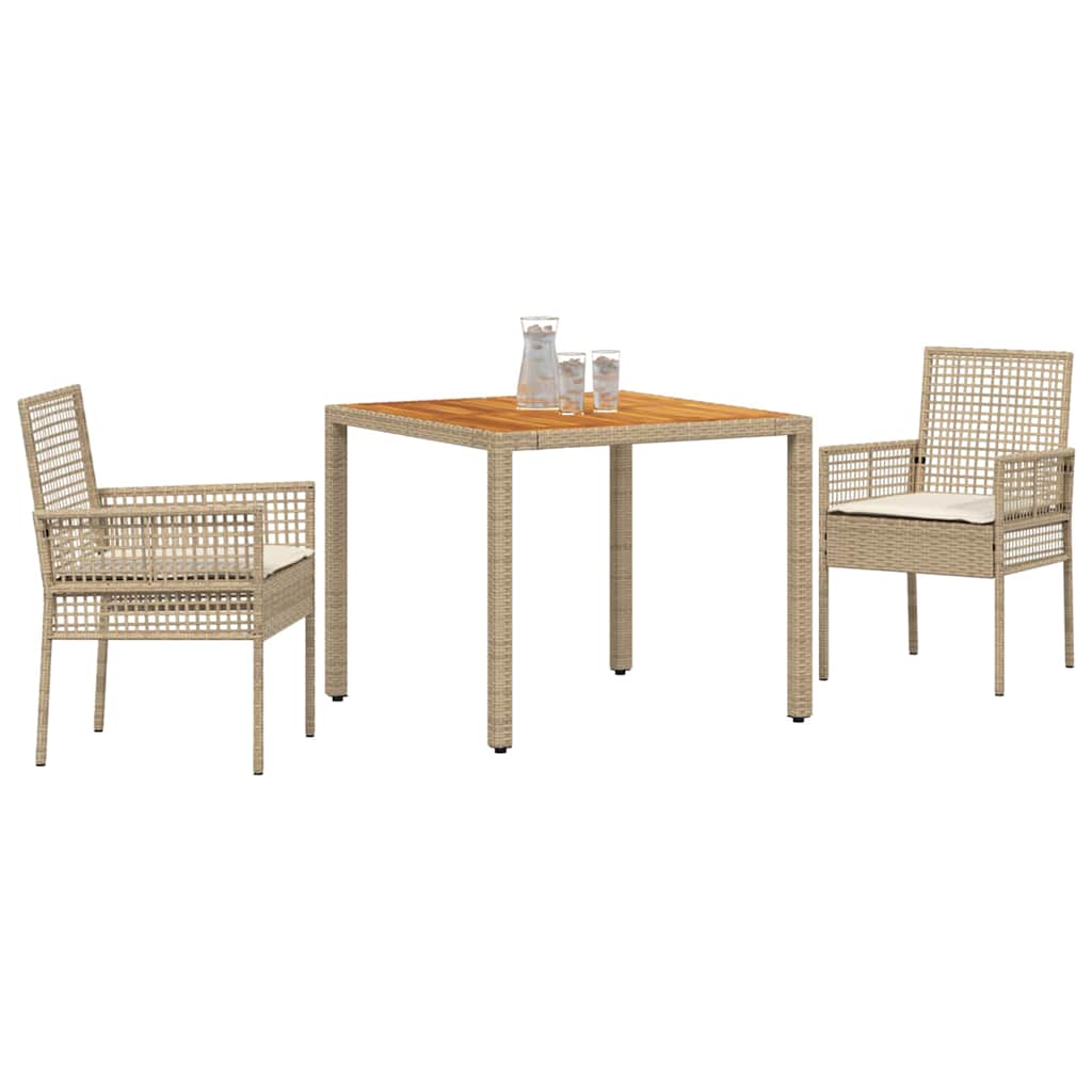 Set da Pranzo per Giardino 3 pcs Beige polyrattan | homemem39