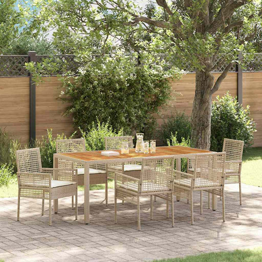 Set da Pranzo per Giardino 7 pcs Beige Poly Rattan