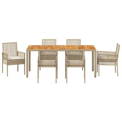 Set da Pranzo per Giardino 7 pcs Beige Poly Rattan
