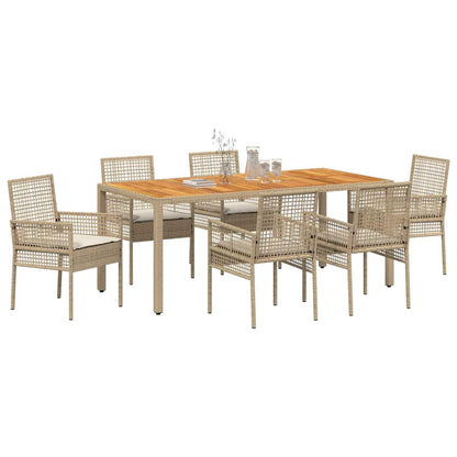 Set da Pranzo per Giardino 7 pcs Beige Poly Rattan