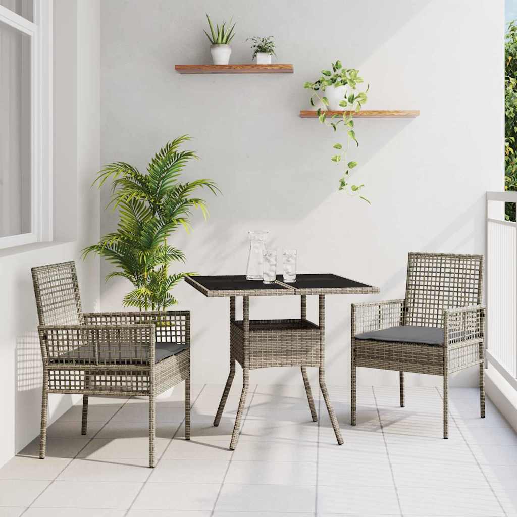 Set da Pranzo per Giardino 3 pcs Grigio polyrattan | homemem39